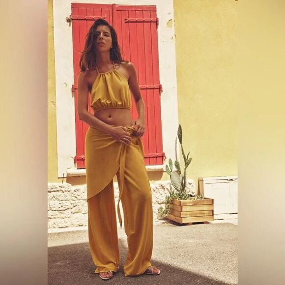 ZARA TIED WRAP FRONT PANTS - Picture 1 of 6